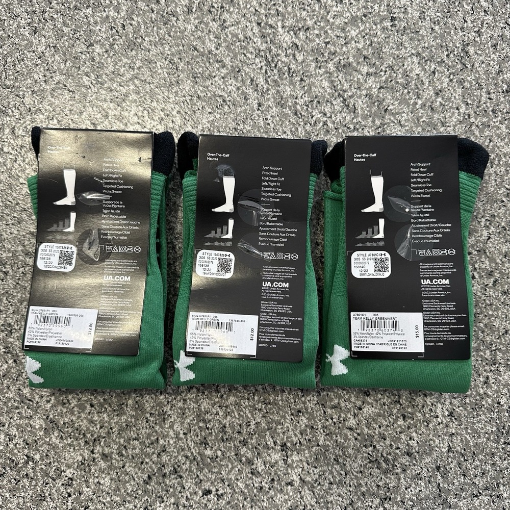 Under Armour Soccer Socks Youth L Lot 3 Pairs Kids 13.5-4.5Y OTC Cushioned Green - Picture 3 of 5